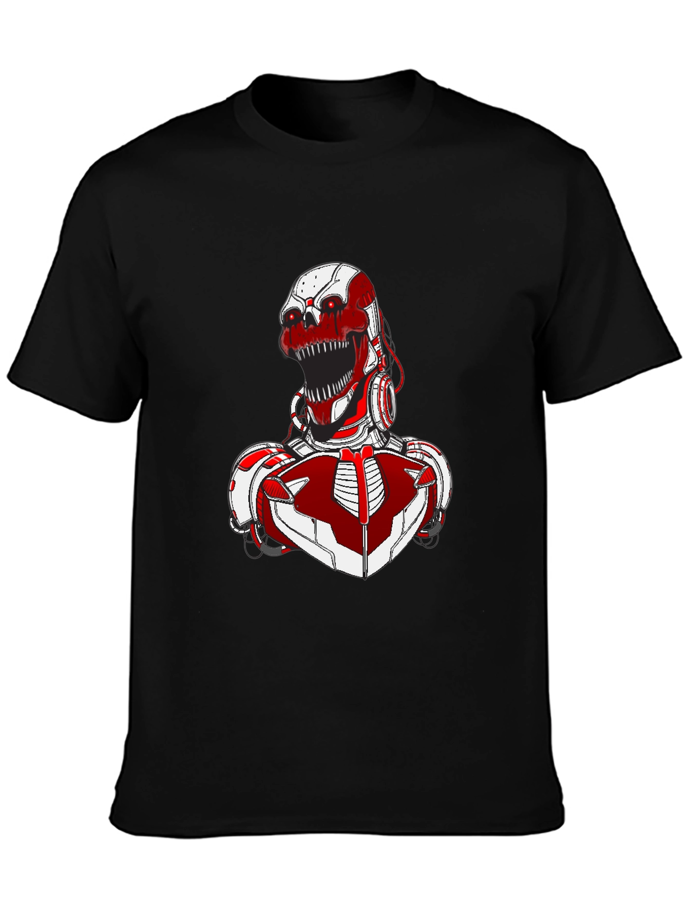 Red Robot Skull Graphic T-Shirt