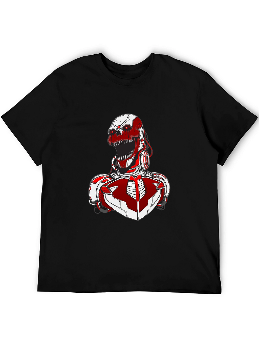 Red Robot Skull Graphic T-Shirt