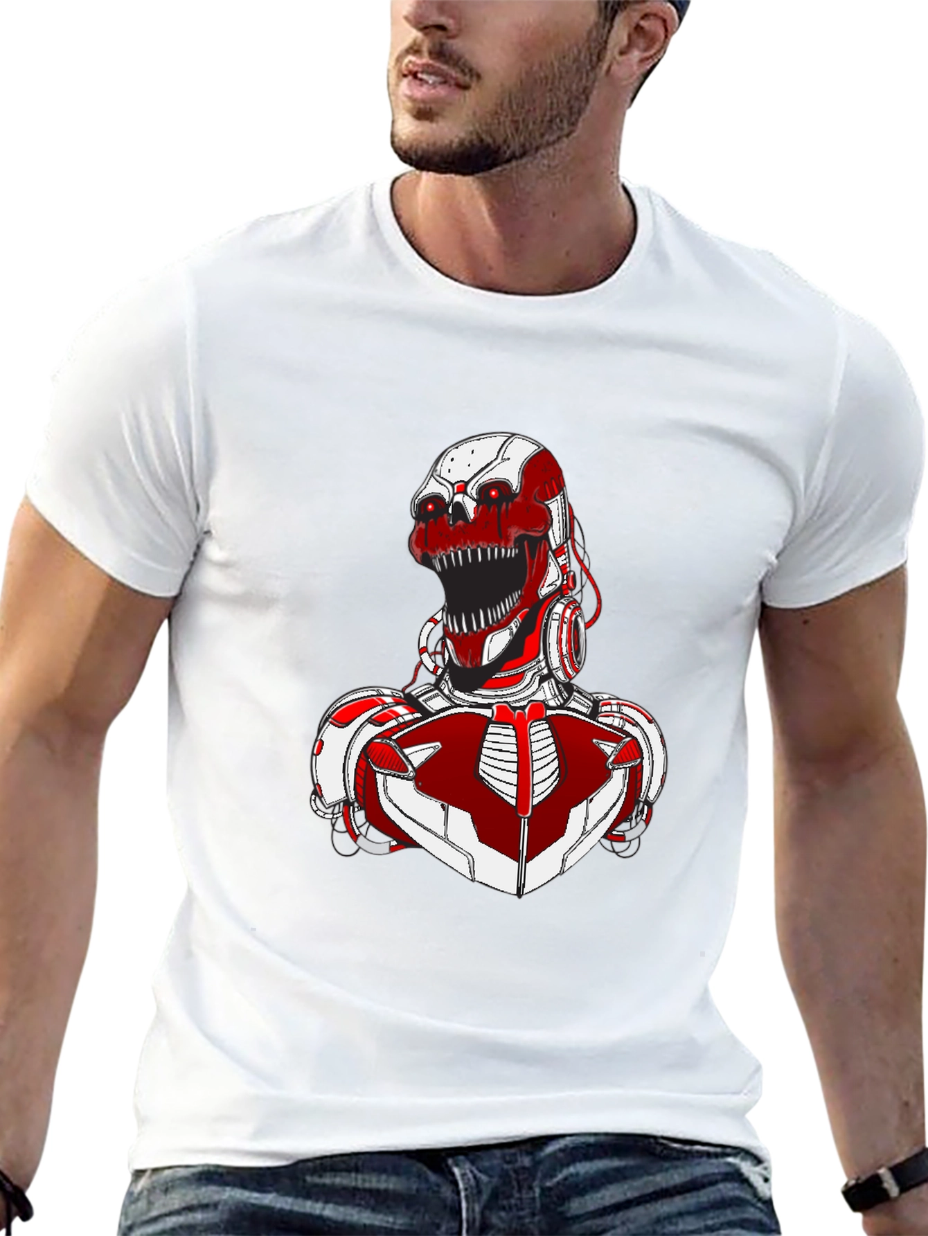 Red Robot Skull Graphic T-Shirt