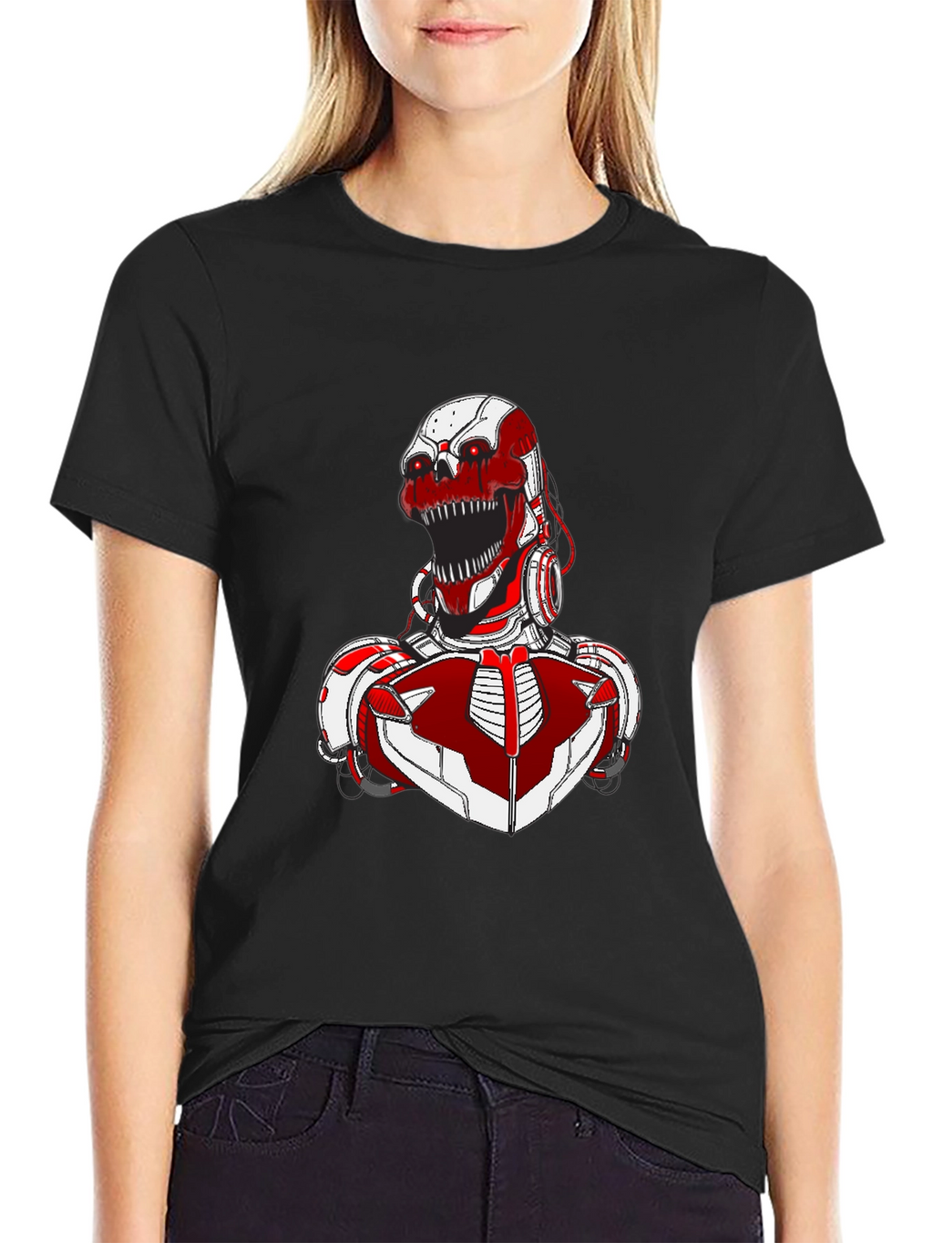 Red Robot Skull Graphic T-Shirt