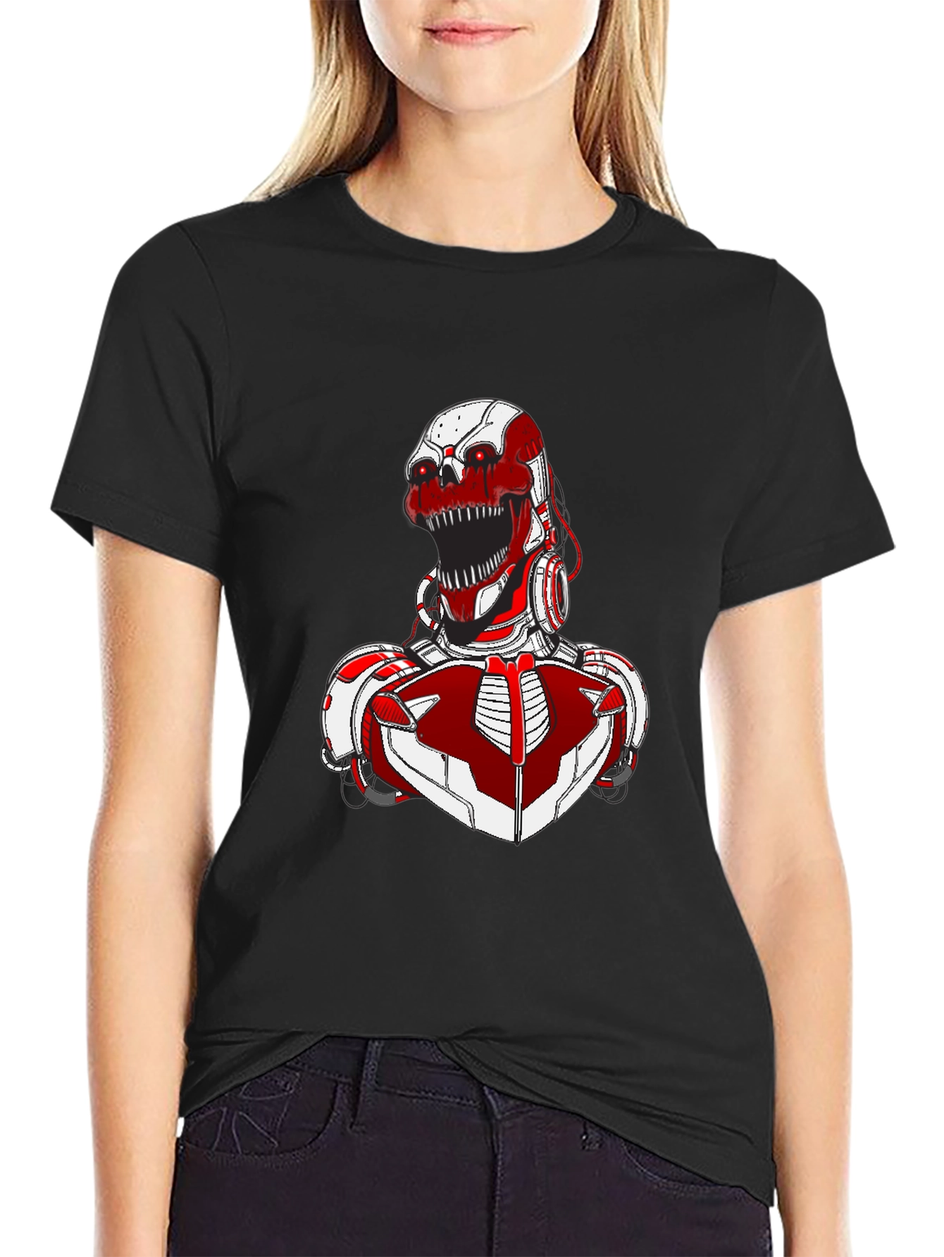 Red Robot Skull Graphic T-Shirt