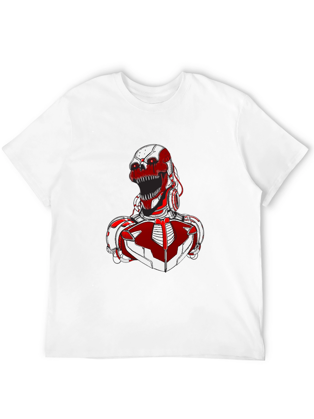 Red Robot Skull Graphic T-Shirt