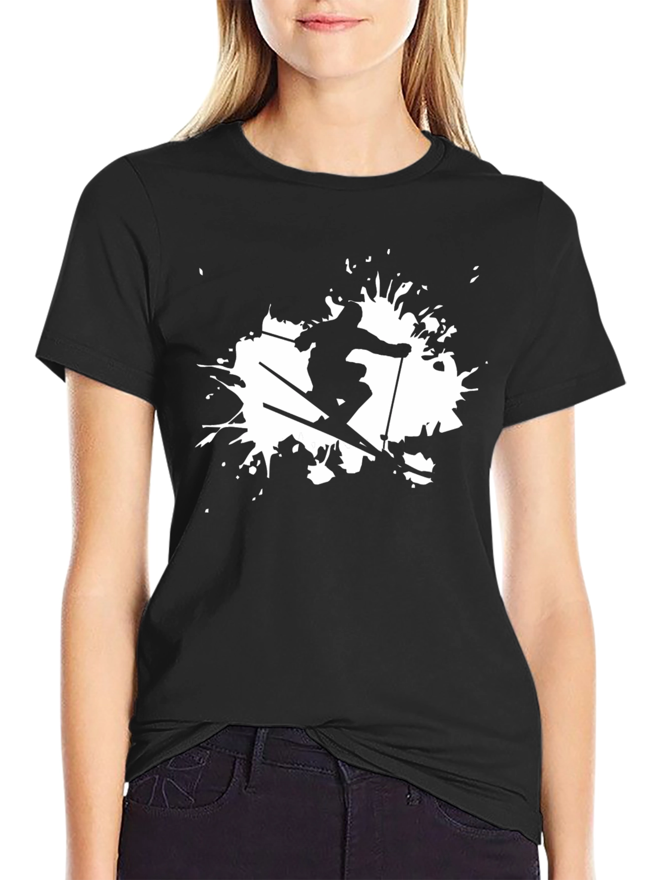 Skiing Graphic Black T-Shirt