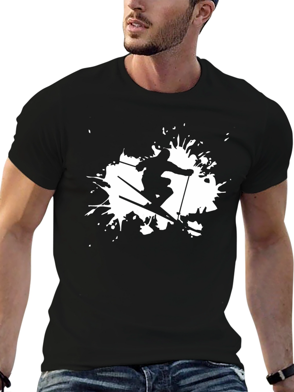 Skiing Graphic Black T-Shirt
