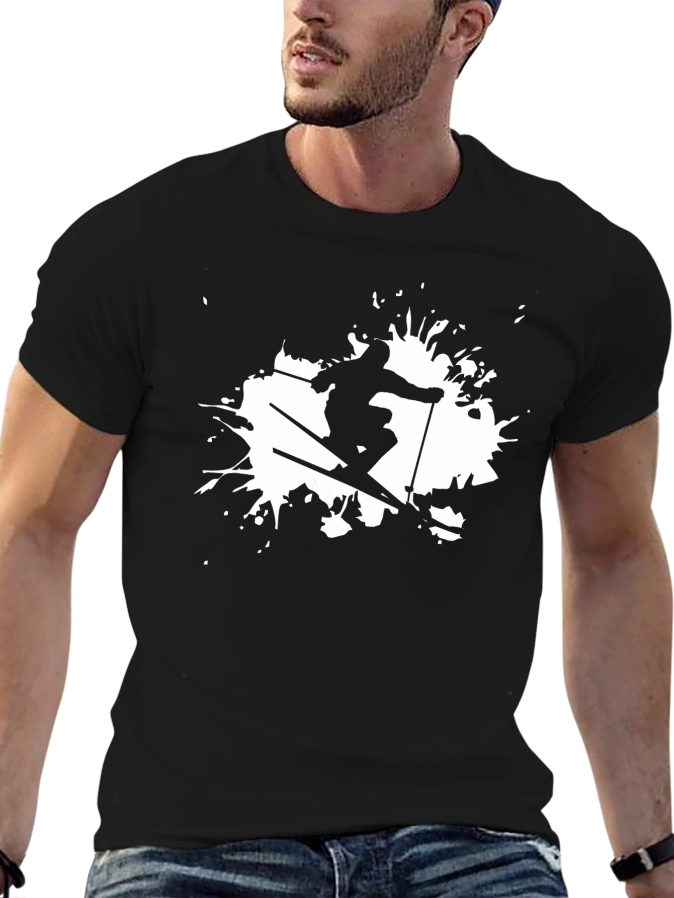 Skiing Graphic Black T-Shirt