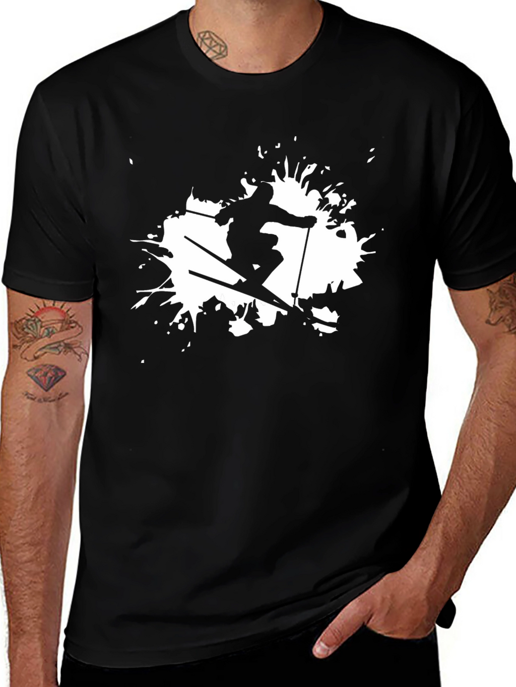 Skiing Graphic Black T-Shirt