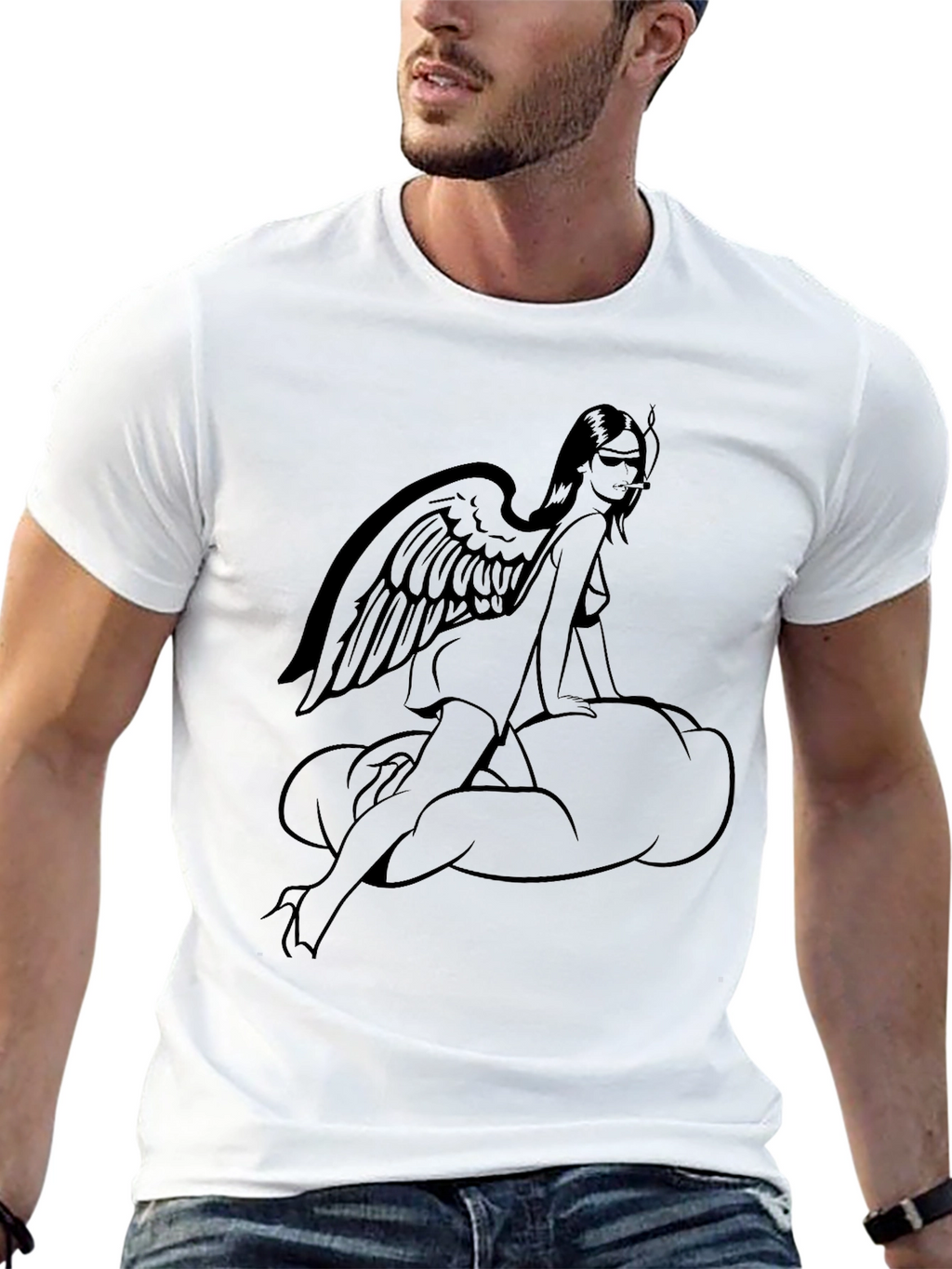 Angel Wing Woman Graphic T-Shirt - Black