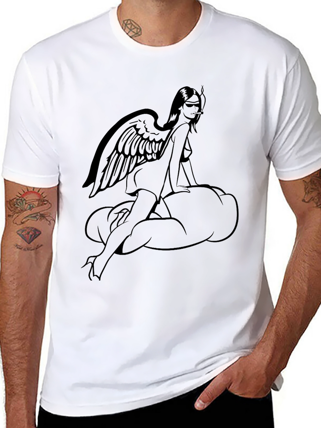 Angel Wing Woman Graphic T-Shirt - Black
