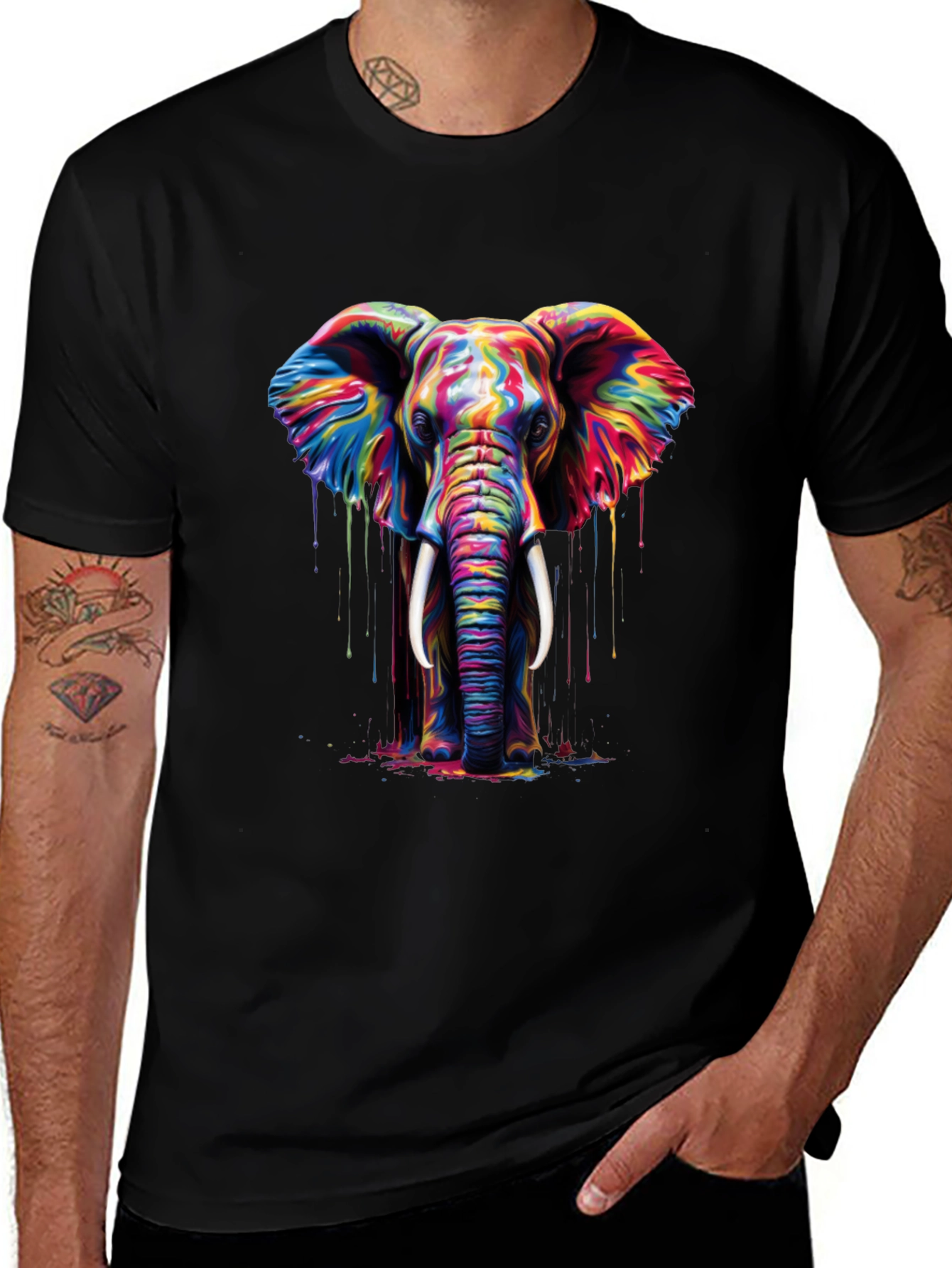 Colorful Elephant Graphic Print T-Shirt