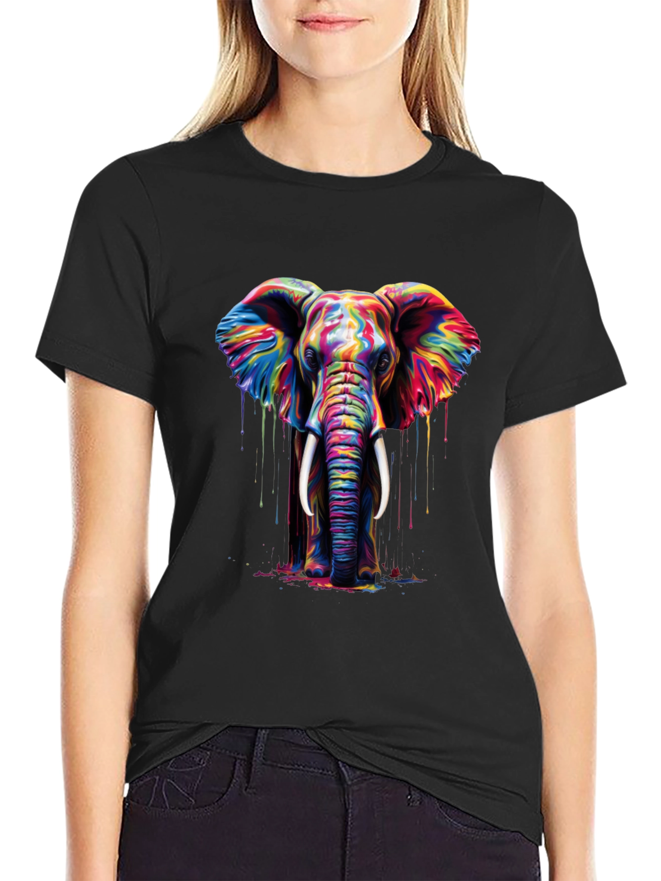 Colorful Elephant Graphic Print T-Shirt