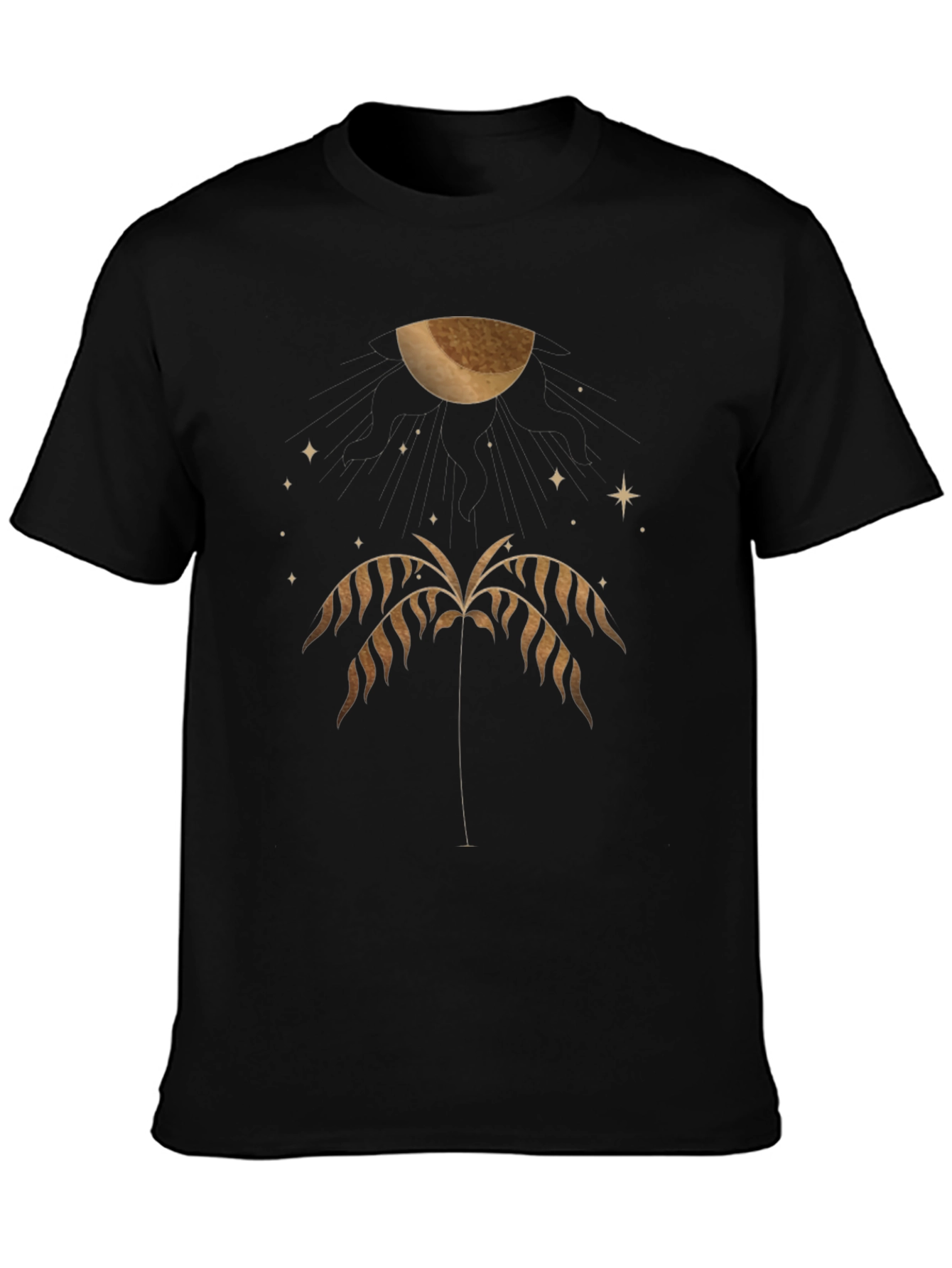 Mens Black Graphic Tee - Palm & Moon Design