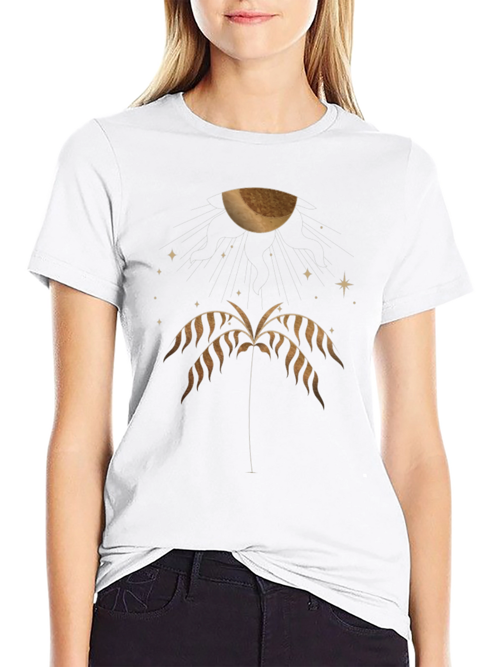 Mens Black Graphic Tee - Palm & Moon Design