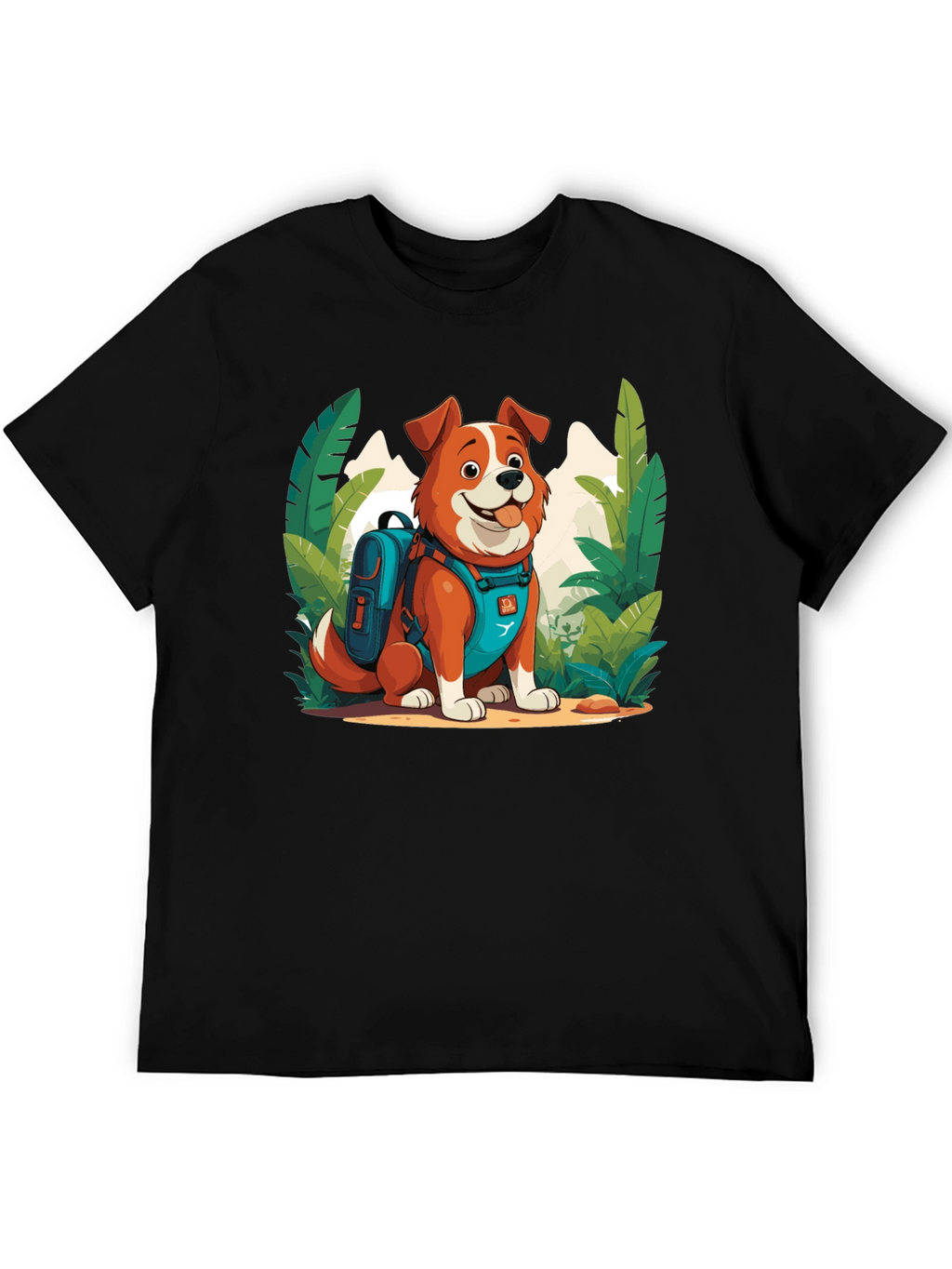 Dog Hiker Cartoon Graphic T-Shirt