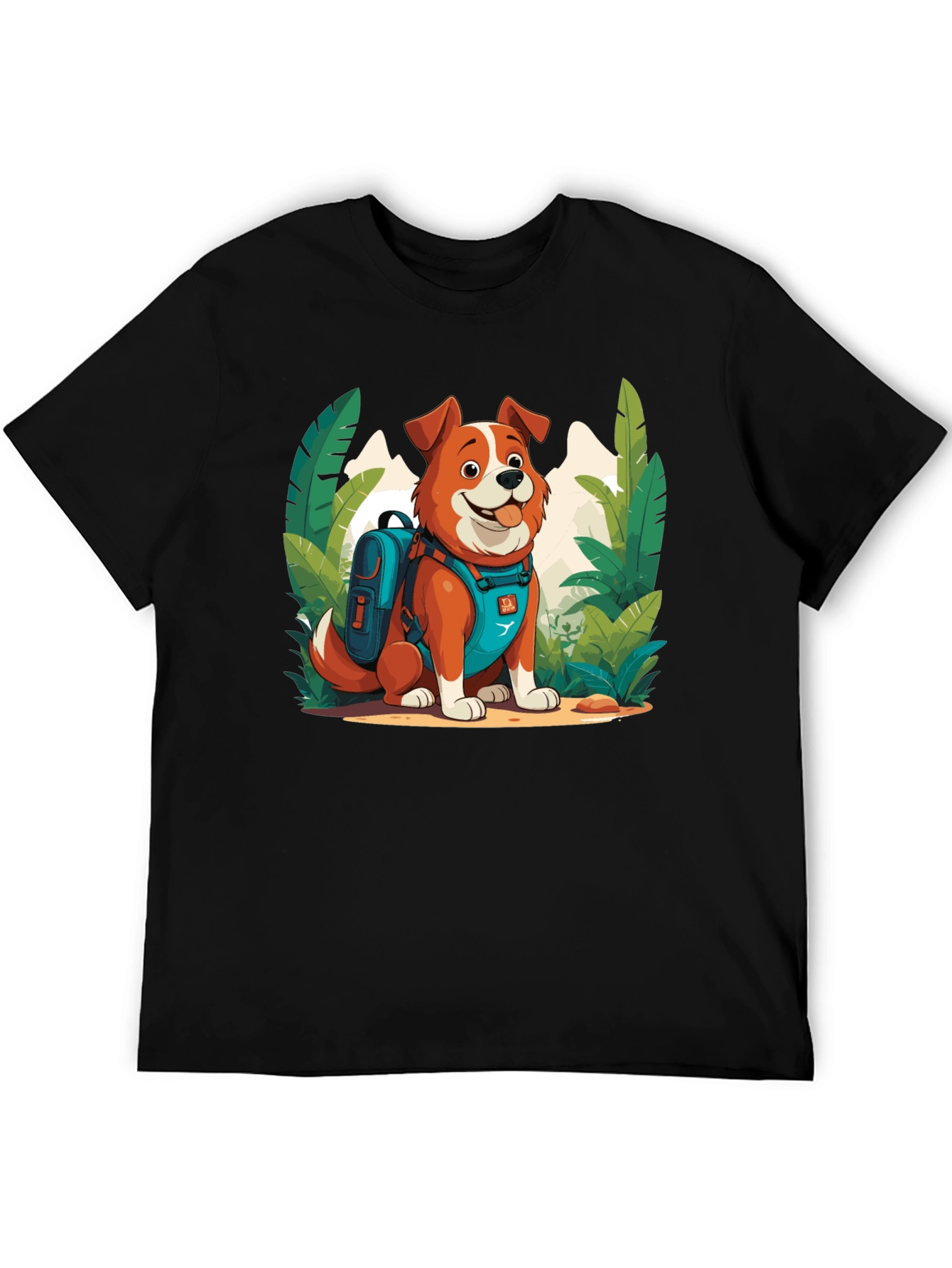 Dog Hiker Cartoon Graphic T-Shirt