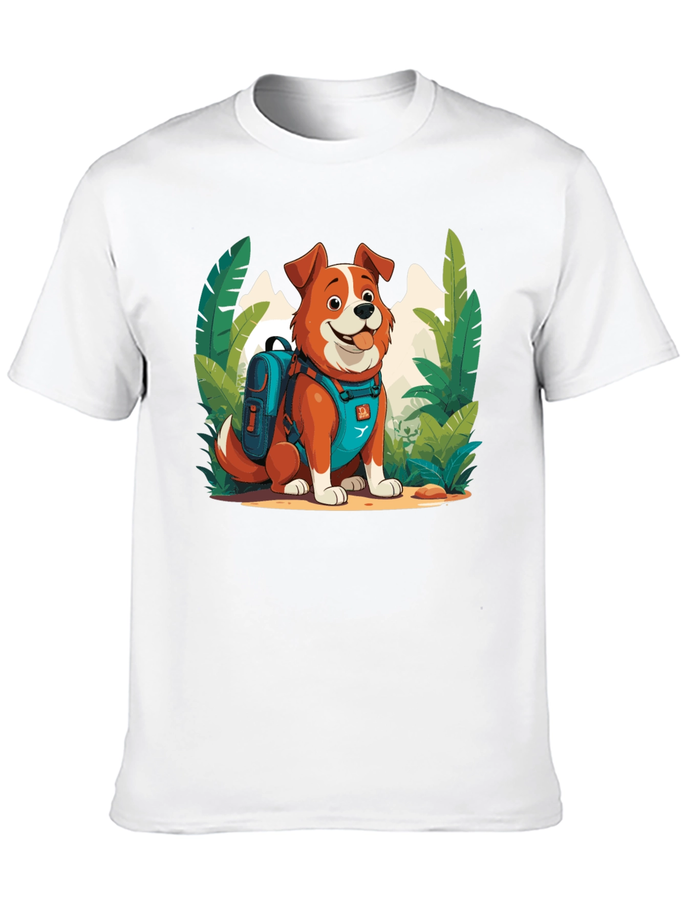 Dog Hiker Cartoon Graphic T-Shirt