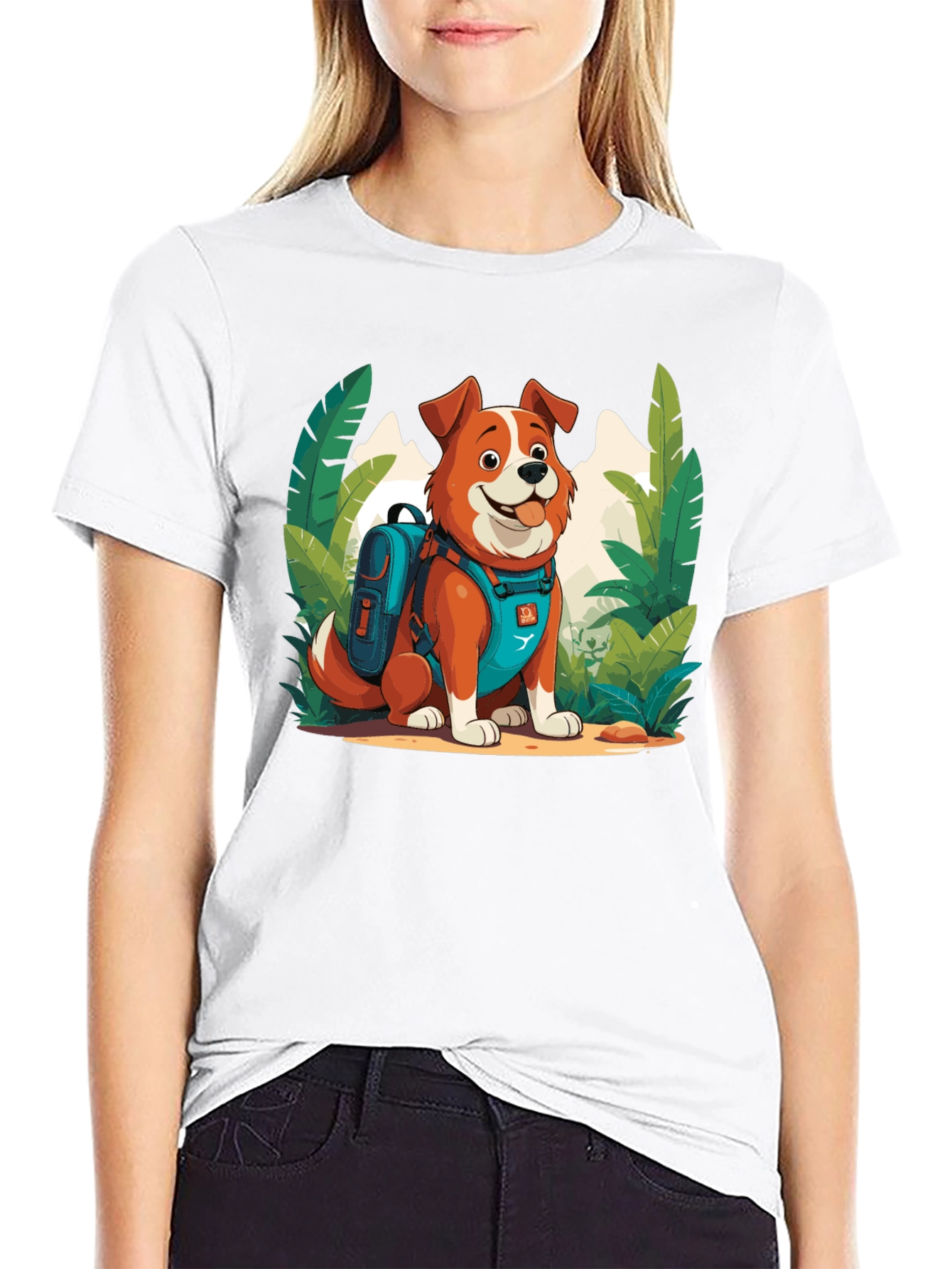 Dog Hiker Cartoon Graphic T-Shirt