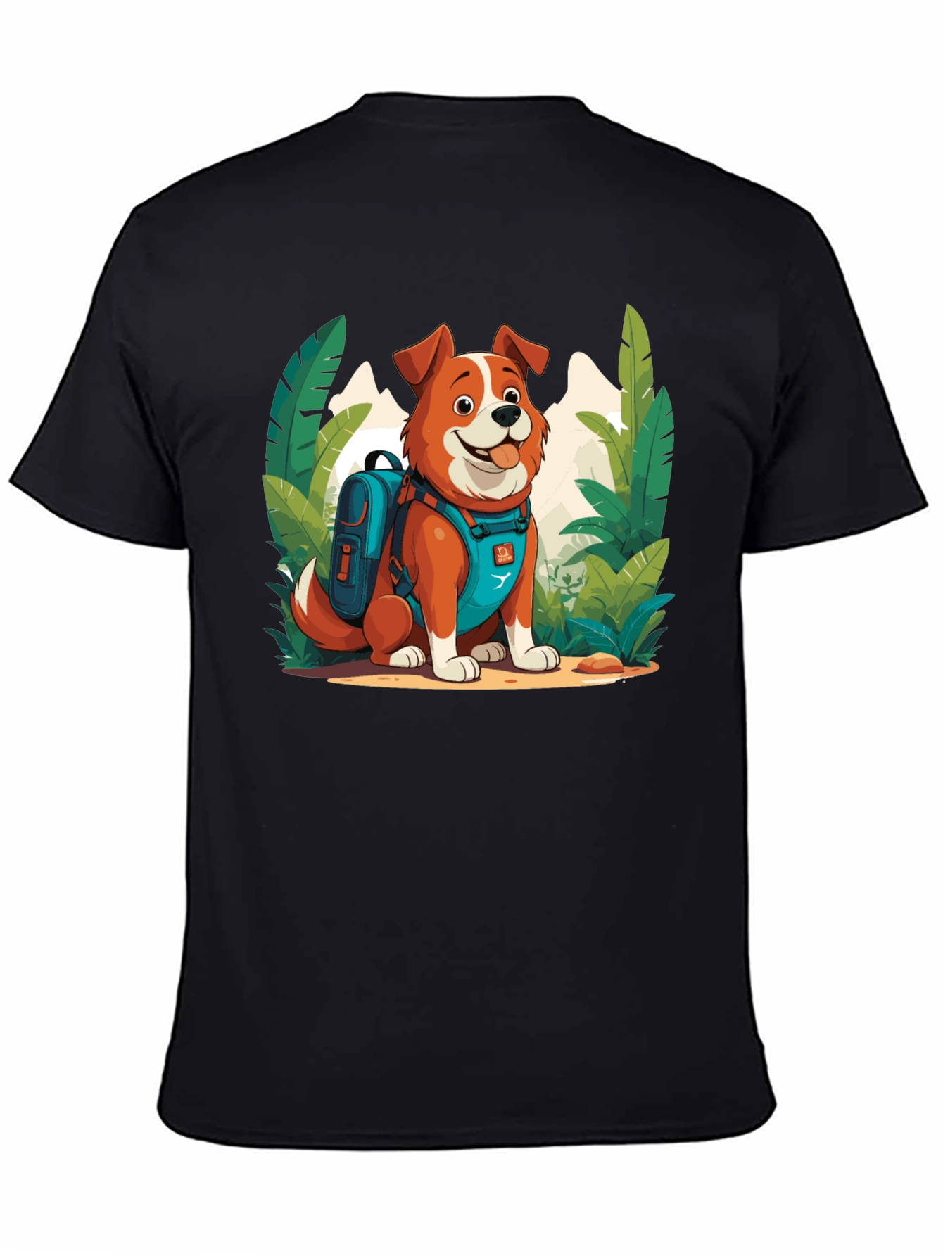 Dog Hiker Cartoon Graphic T-Shirt