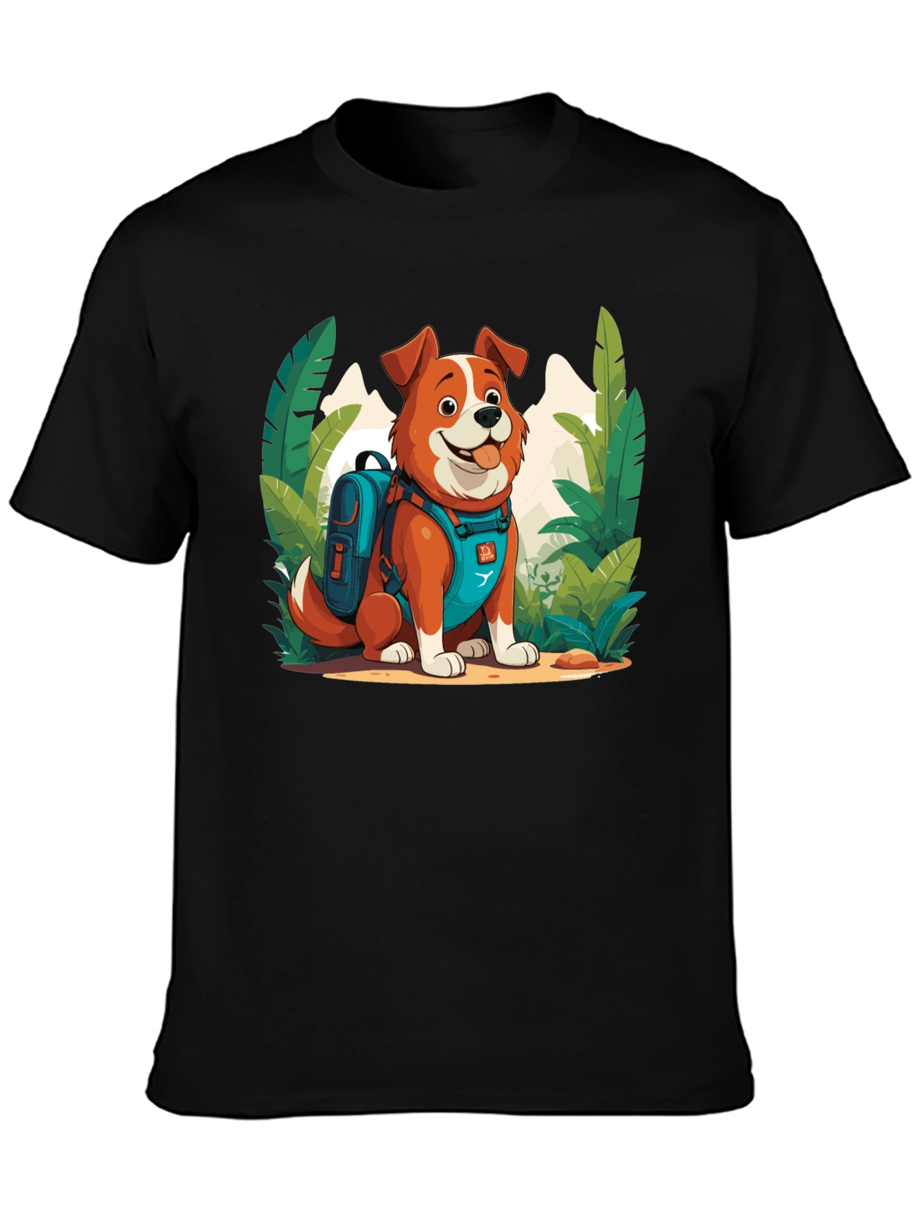 Dog Hiker Cartoon Graphic T-Shirt