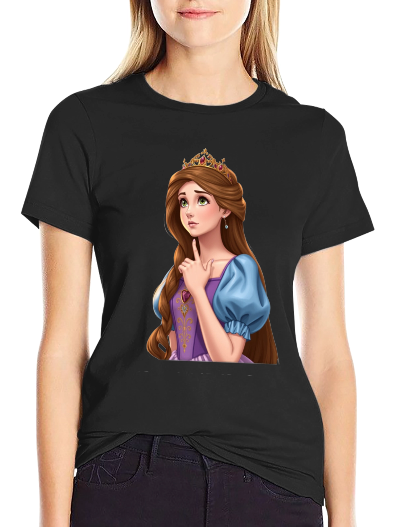 Princess Rapunzel Graphic Black T-Shirt