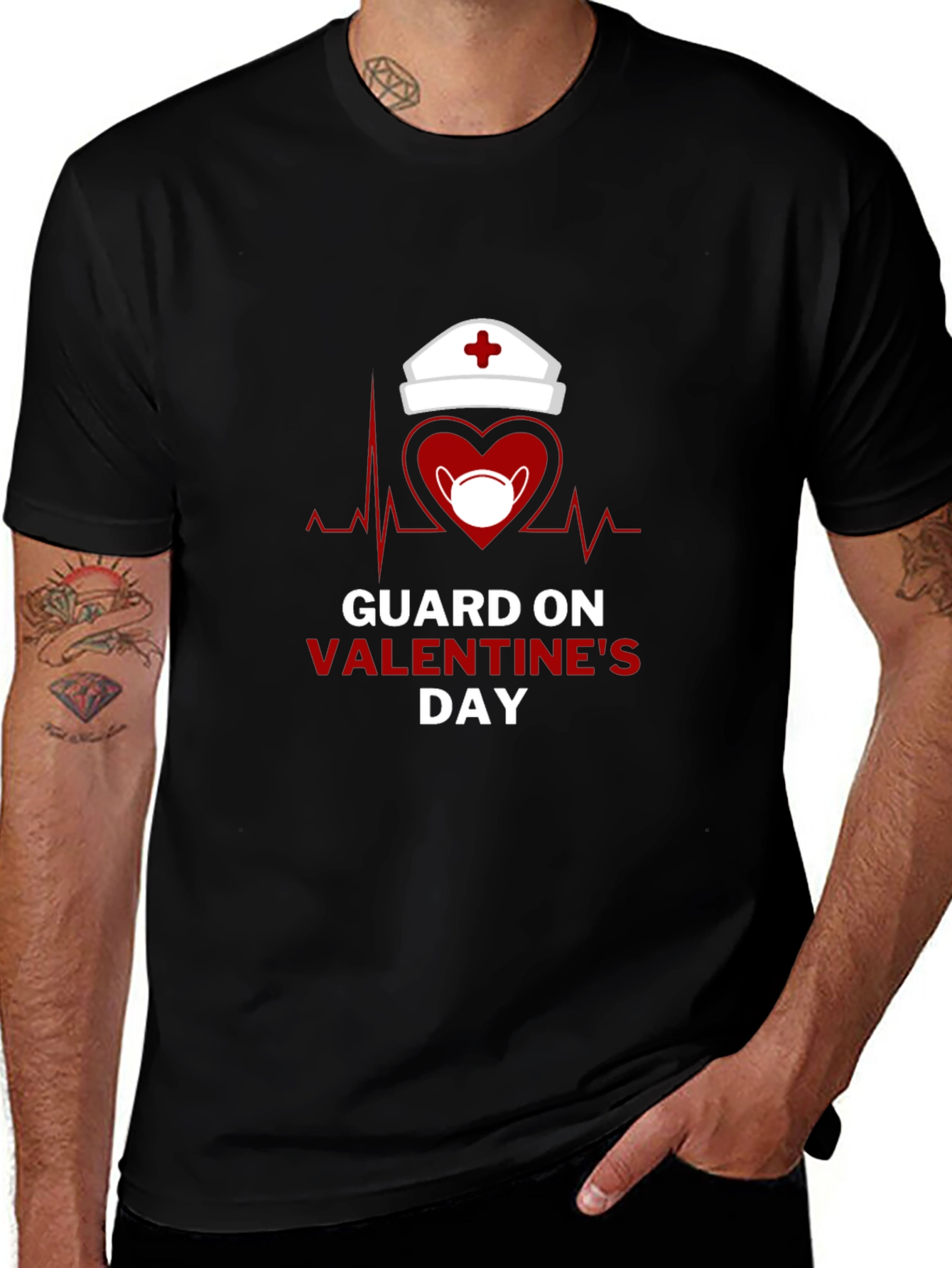 Guard on Valentines Day Black T-Shirt