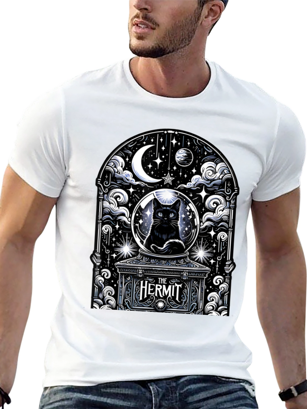The Hermit Tarot Card Black Cat T-Shirt