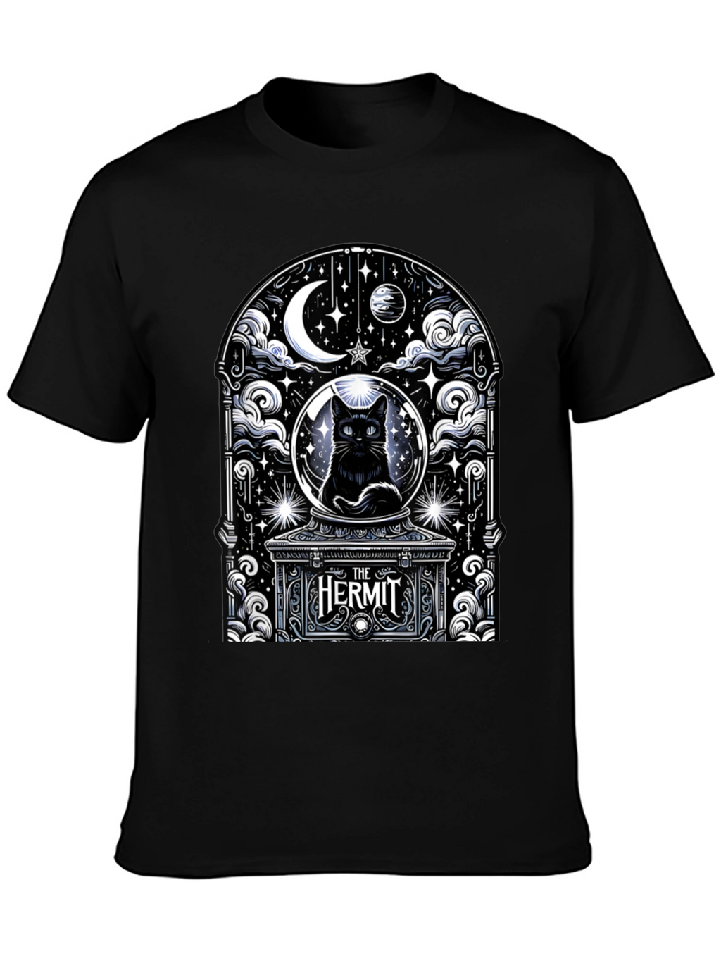 The Hermit Tarot Card Black Cat T-Shirt