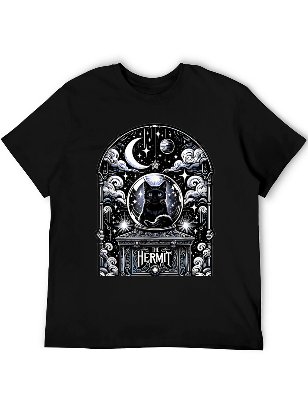 The Hermit Tarot Card Black Cat T-Shirt