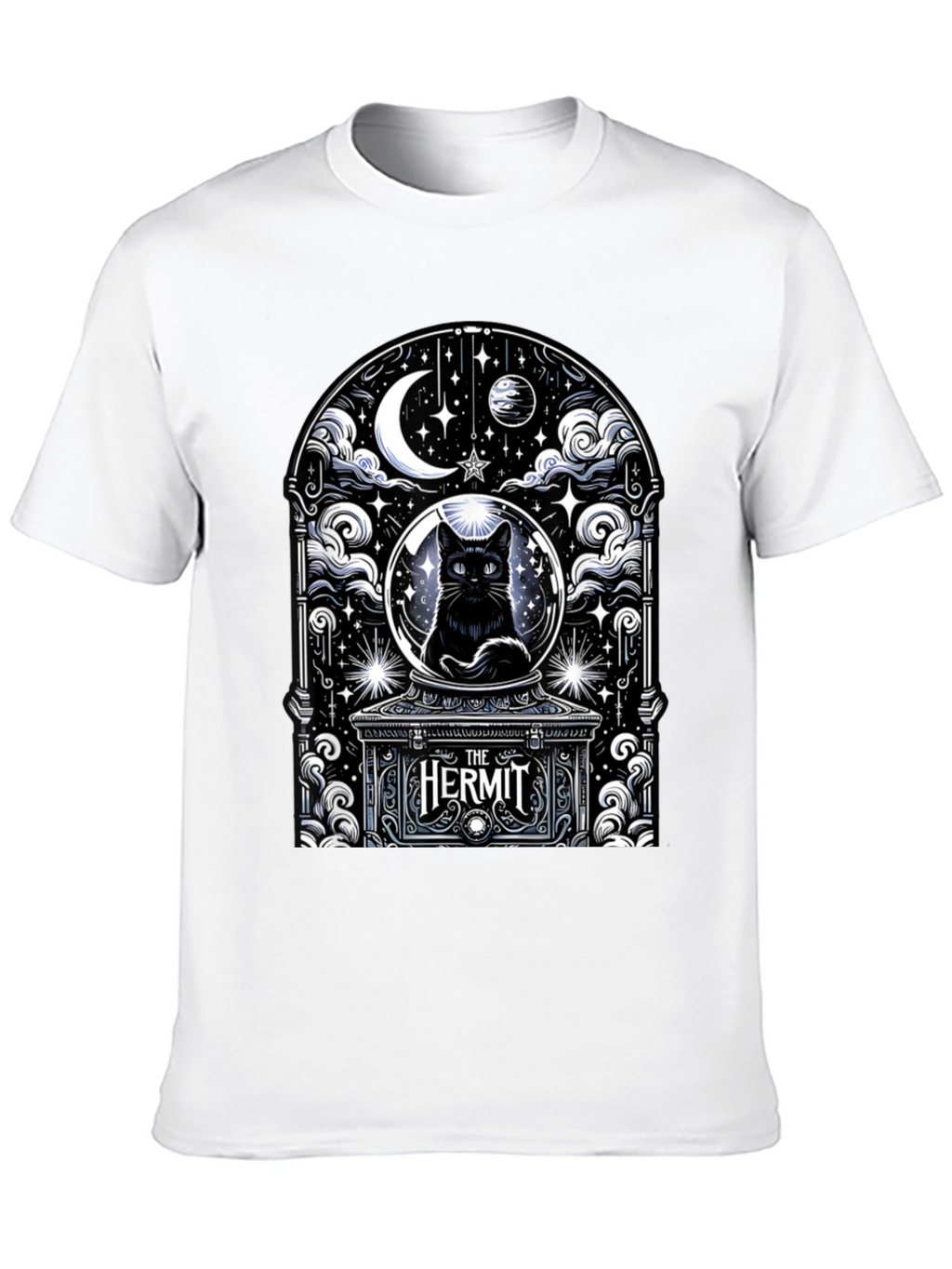 The Hermit Tarot Card Black Cat T-Shirt