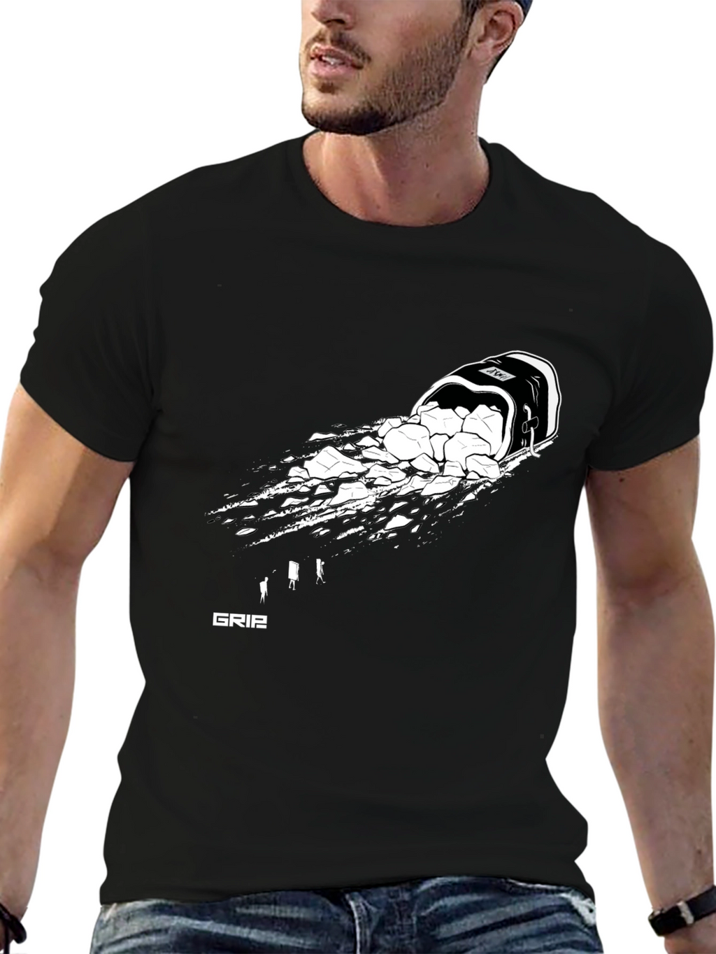 Mens Black Graphic Tee - Rock Bucket Design