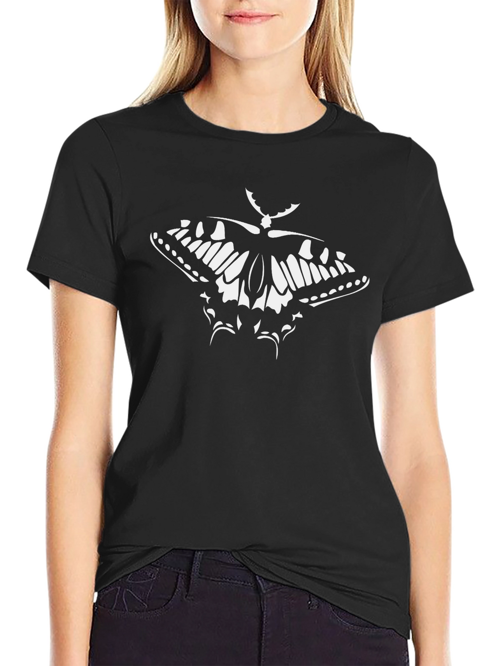 Black T-Shirt with Butterfly Graphic