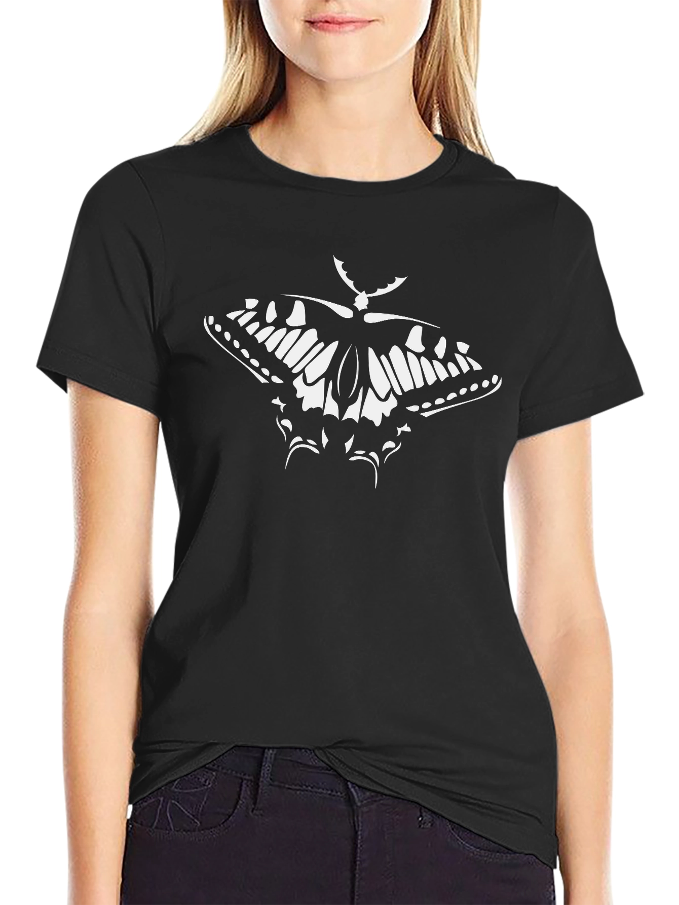 Black T-Shirt with Butterfly Graphic