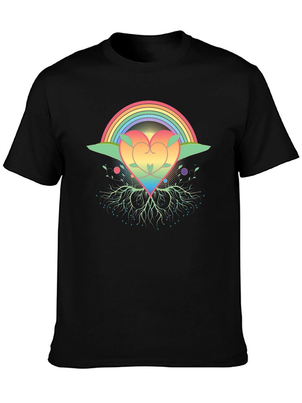 Rainbow Heart Tree Black T-Shirt