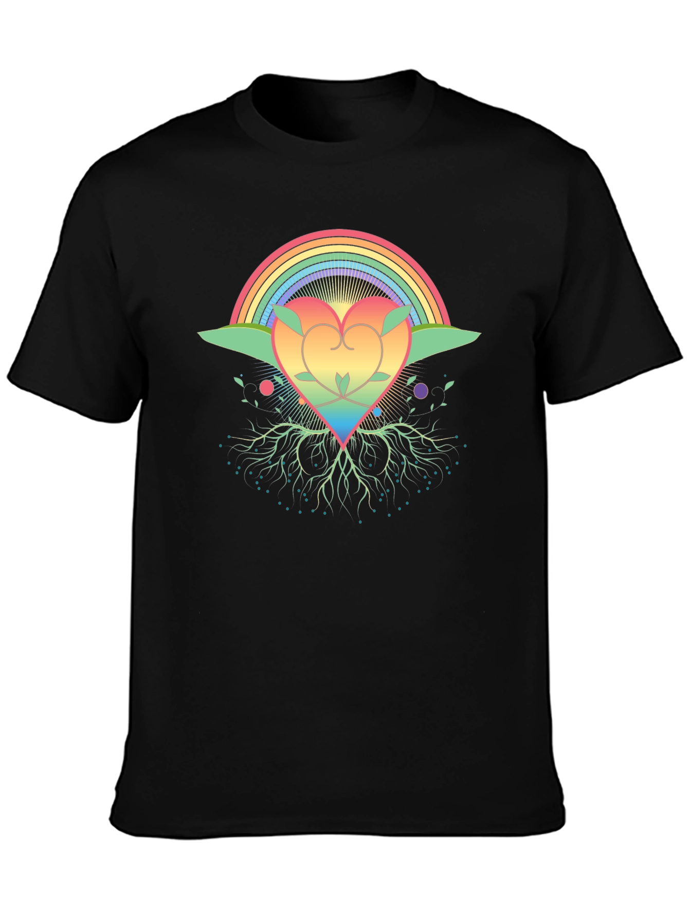 Rainbow Heart Tree Black T-Shirt