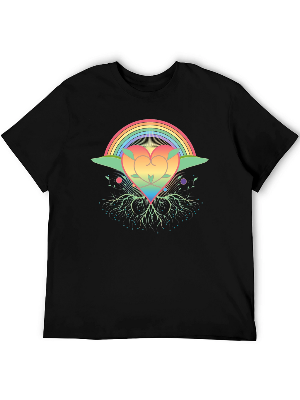 Rainbow Heart Tree Black T-Shirt
