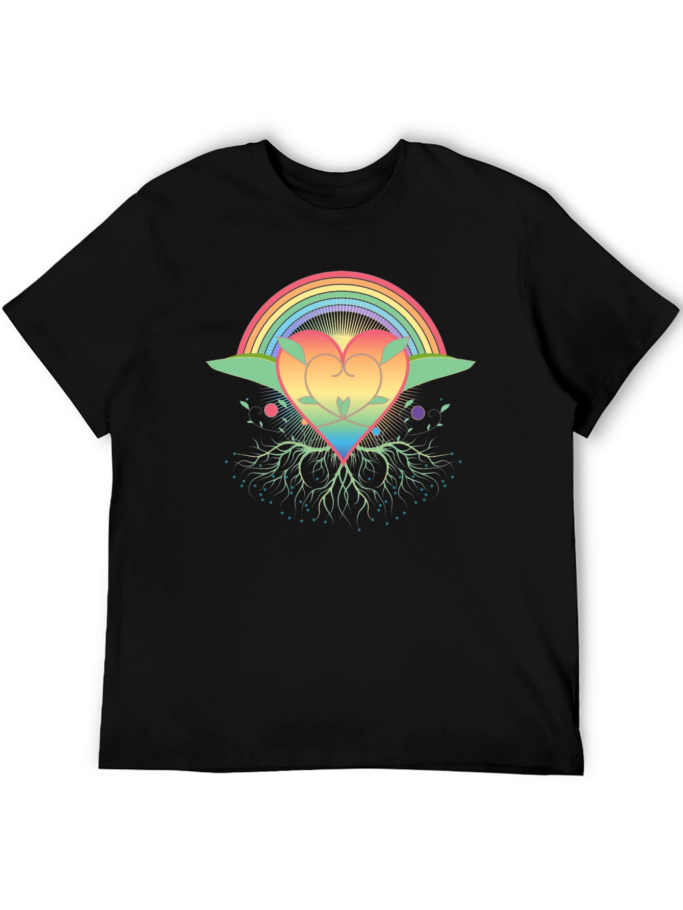 Rainbow Heart Tree Black T-Shirt