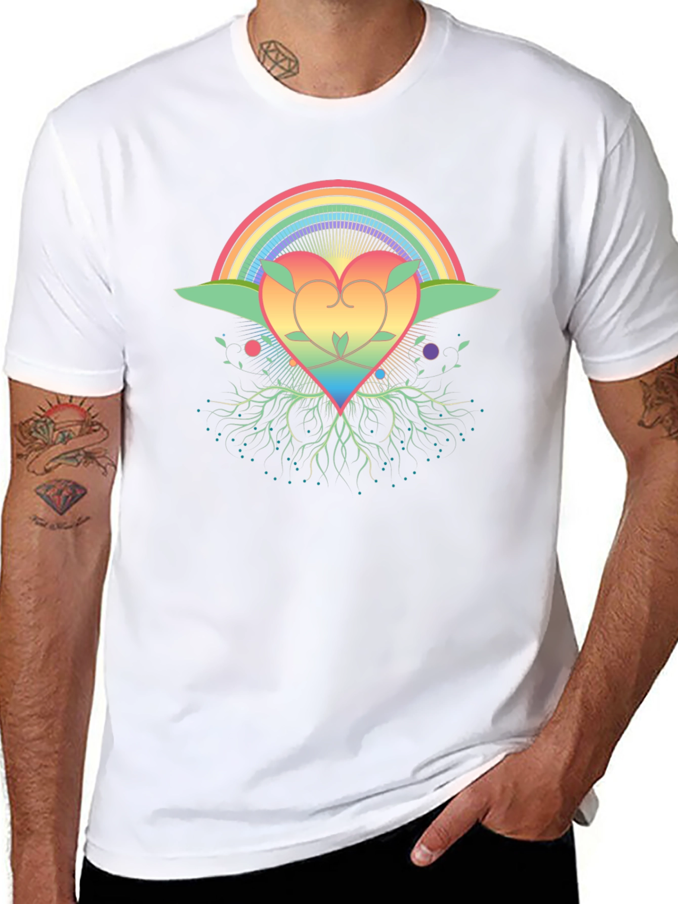 Rainbow Heart Tree Black T-Shirt