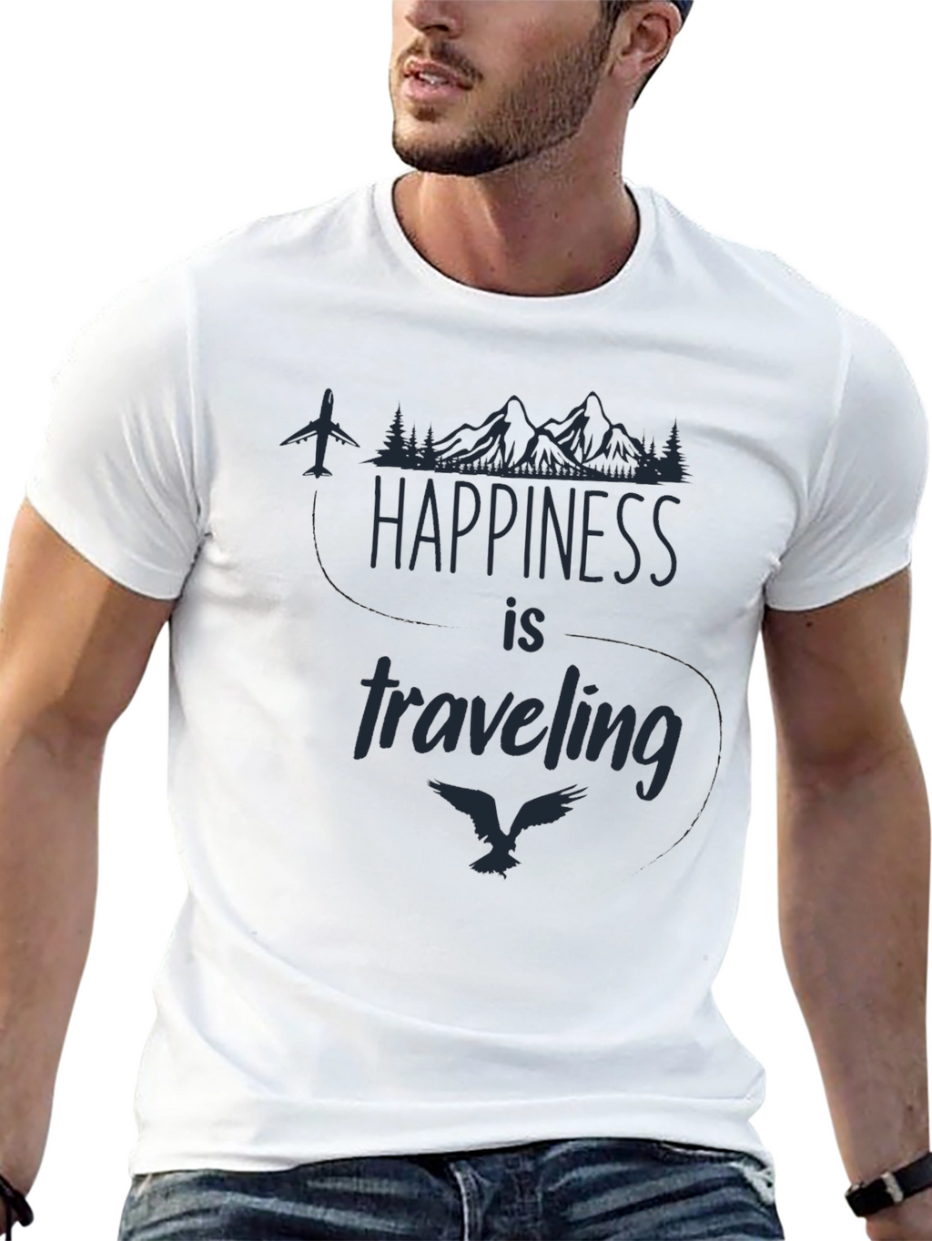 Happiness is Traveling Graphic Tee - Black