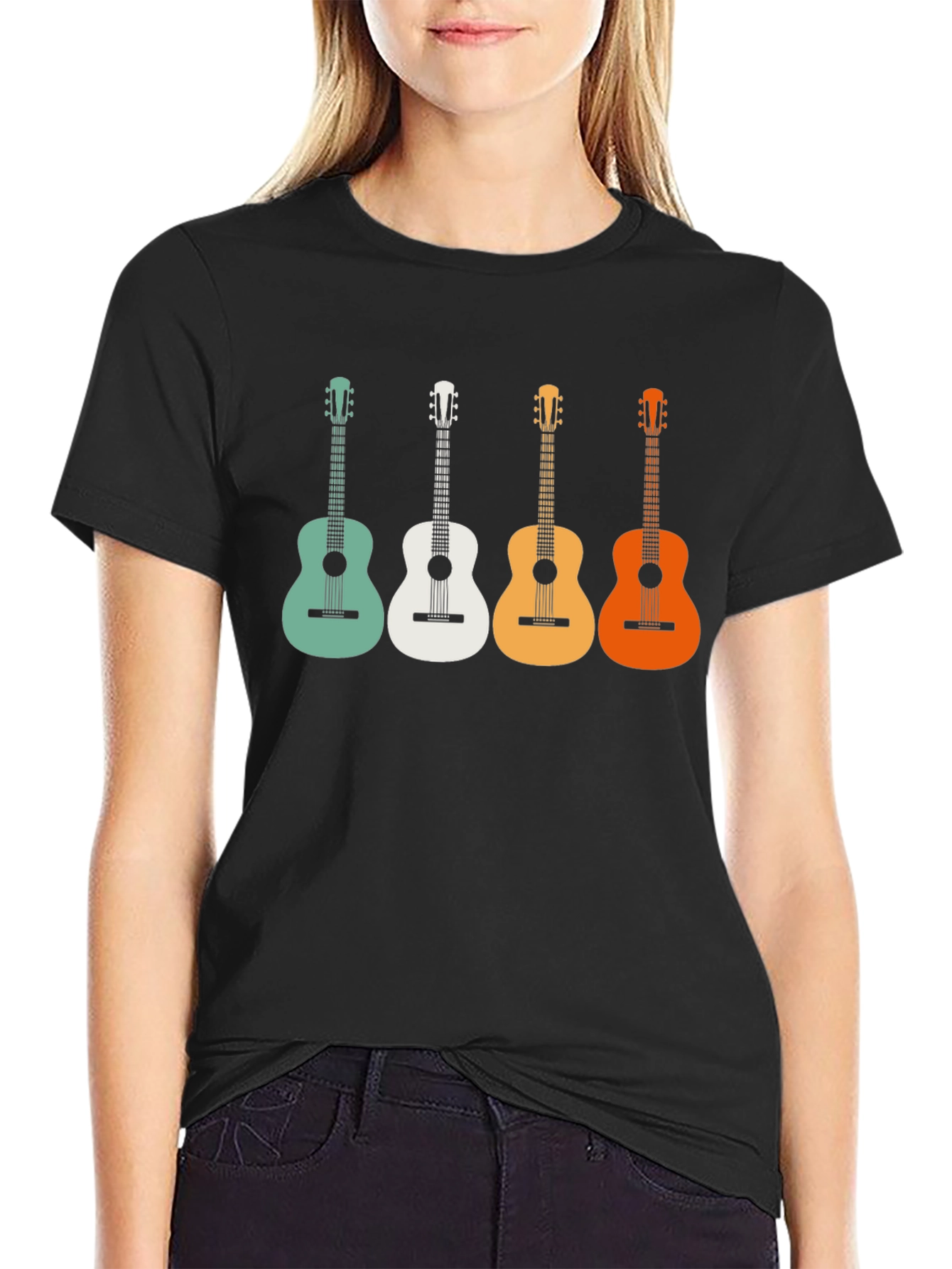 Retro Guitar T-Shirt - Colorful Acoustic Design