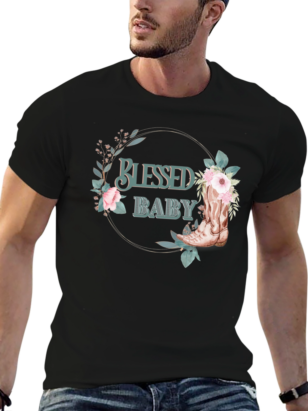 Blessed Baby Floral Cowboy Boot Graphic Tee