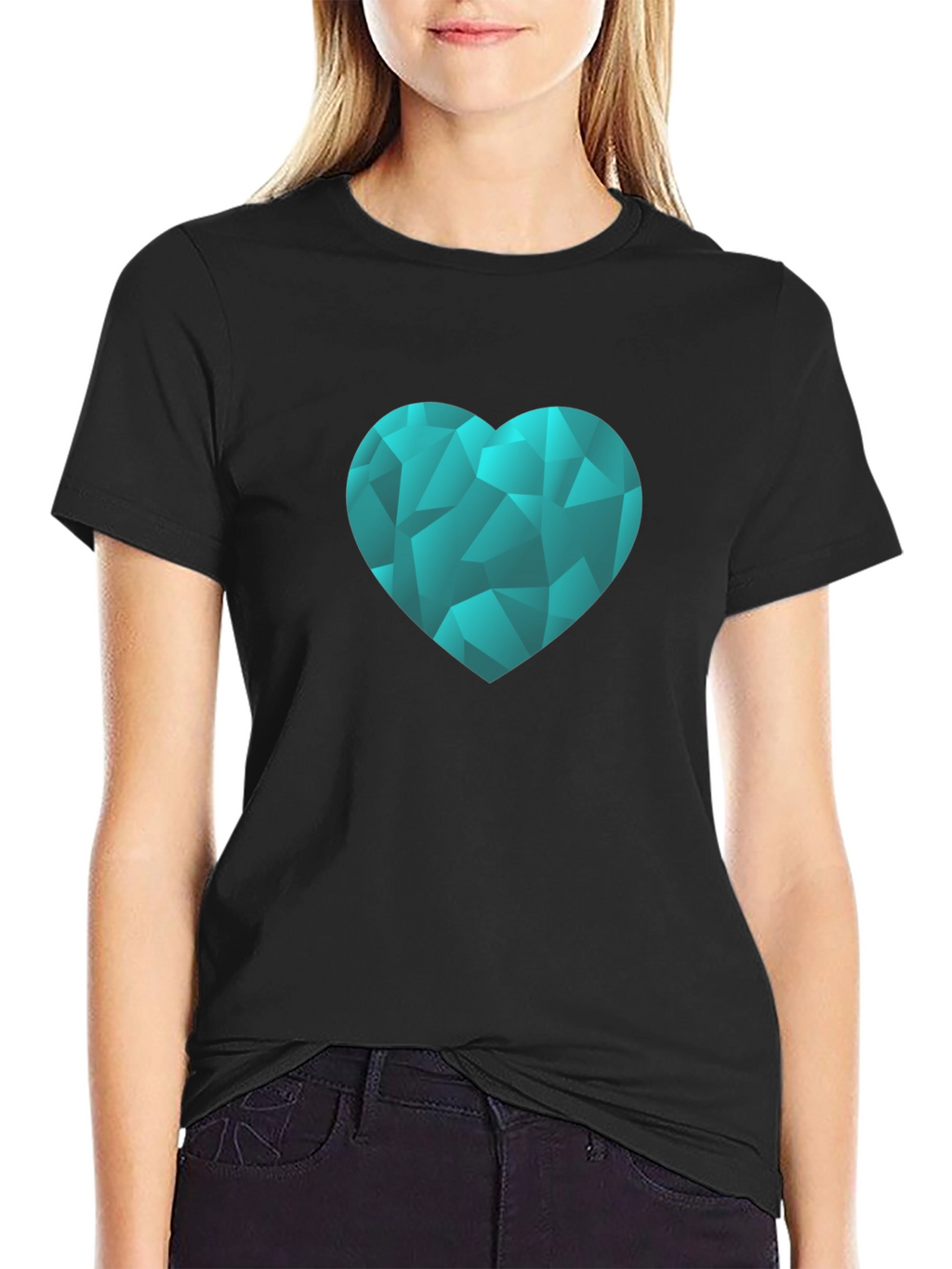 Geometric Heart Graphic Tee - Black