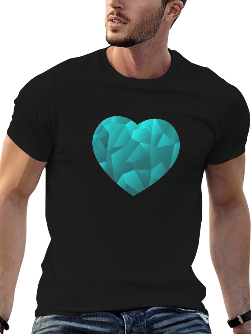 Geometric Heart Graphic Tee - Black