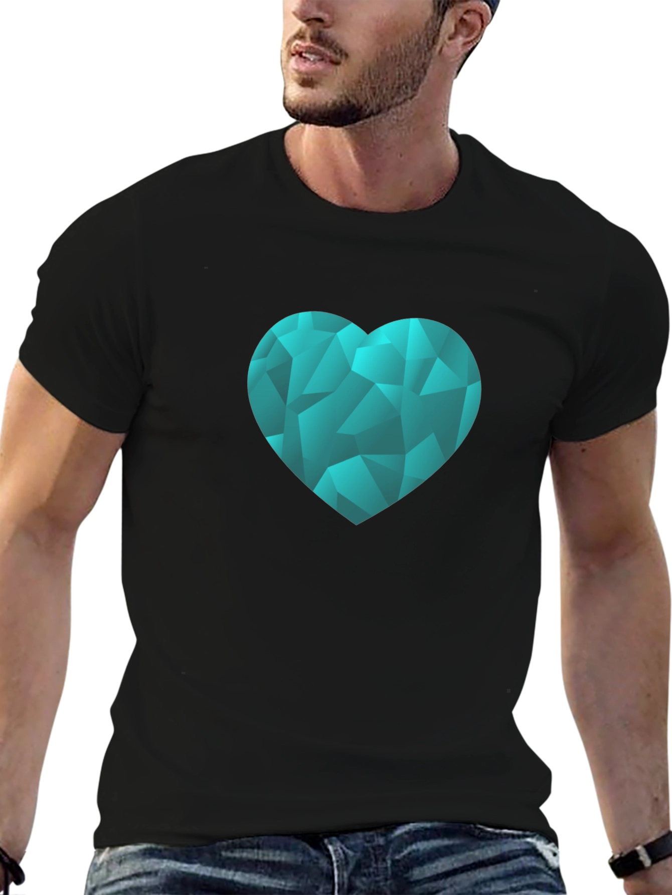 Geometric Heart Graphic Tee - Black