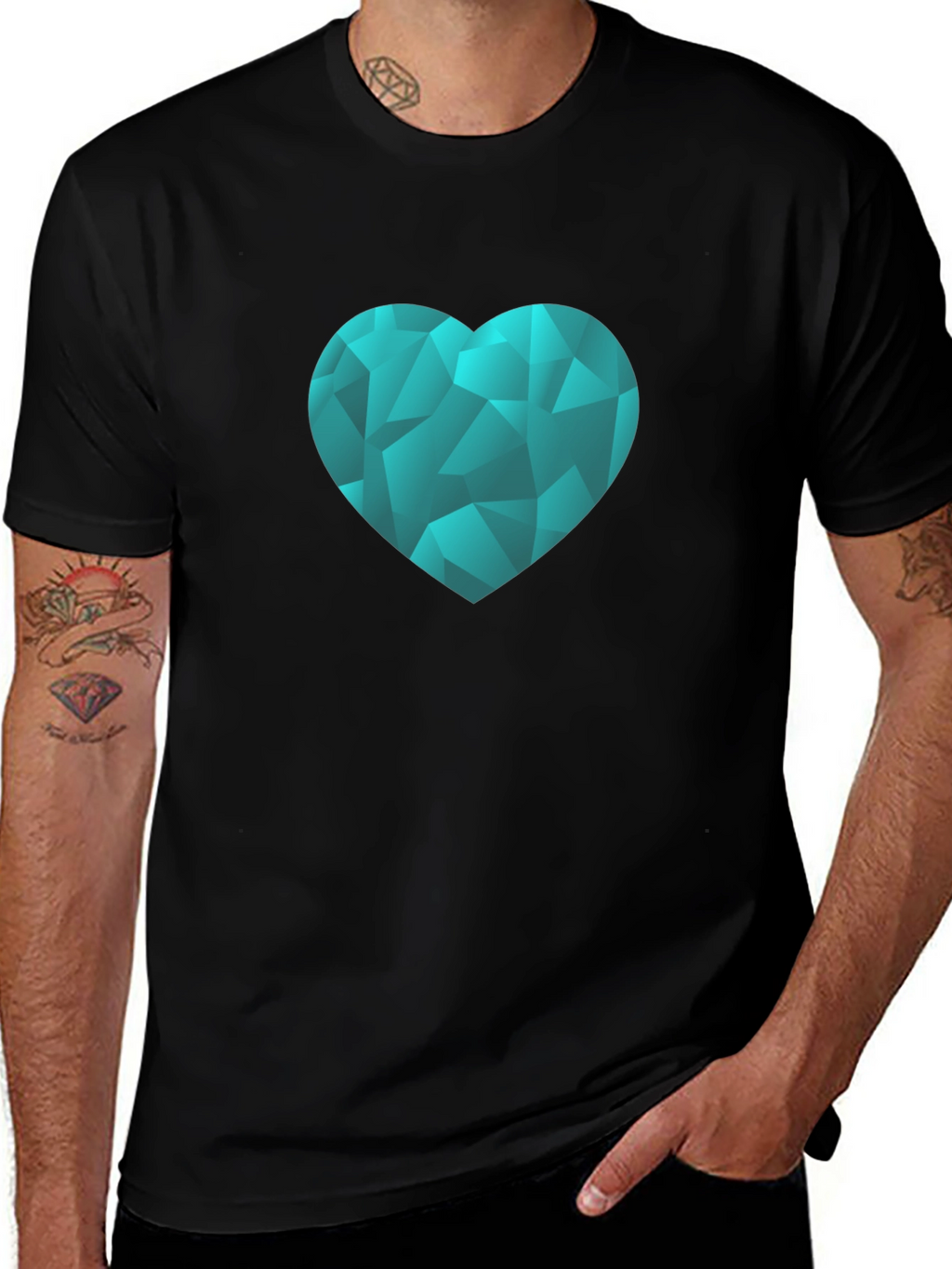 Geometric Heart Graphic Tee - Black