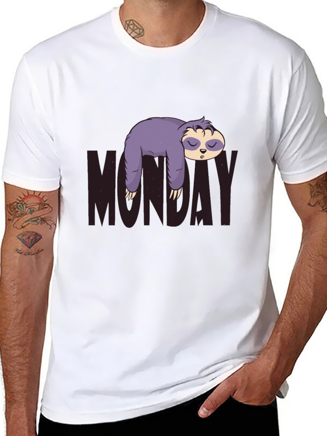 Monday Sloth Graphic Tee - Black Casual Shirt