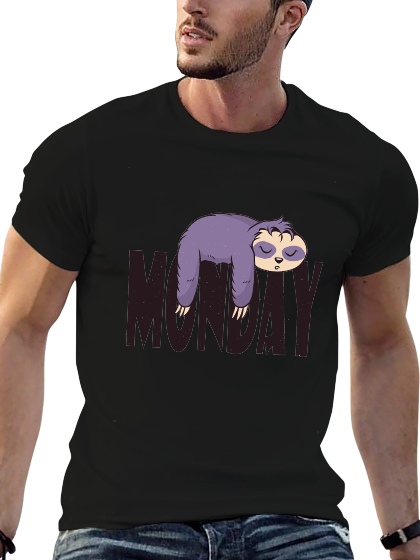 Monday Sloth Graphic Tee - Black Casual Shirt