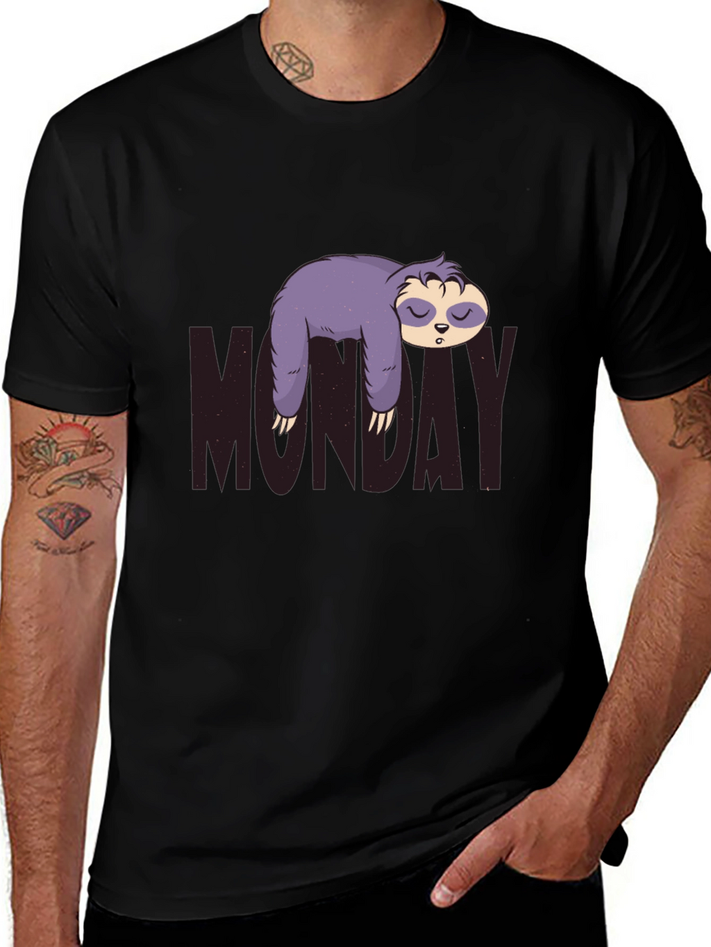 Monday Sloth Graphic Tee - Black Casual Shirt