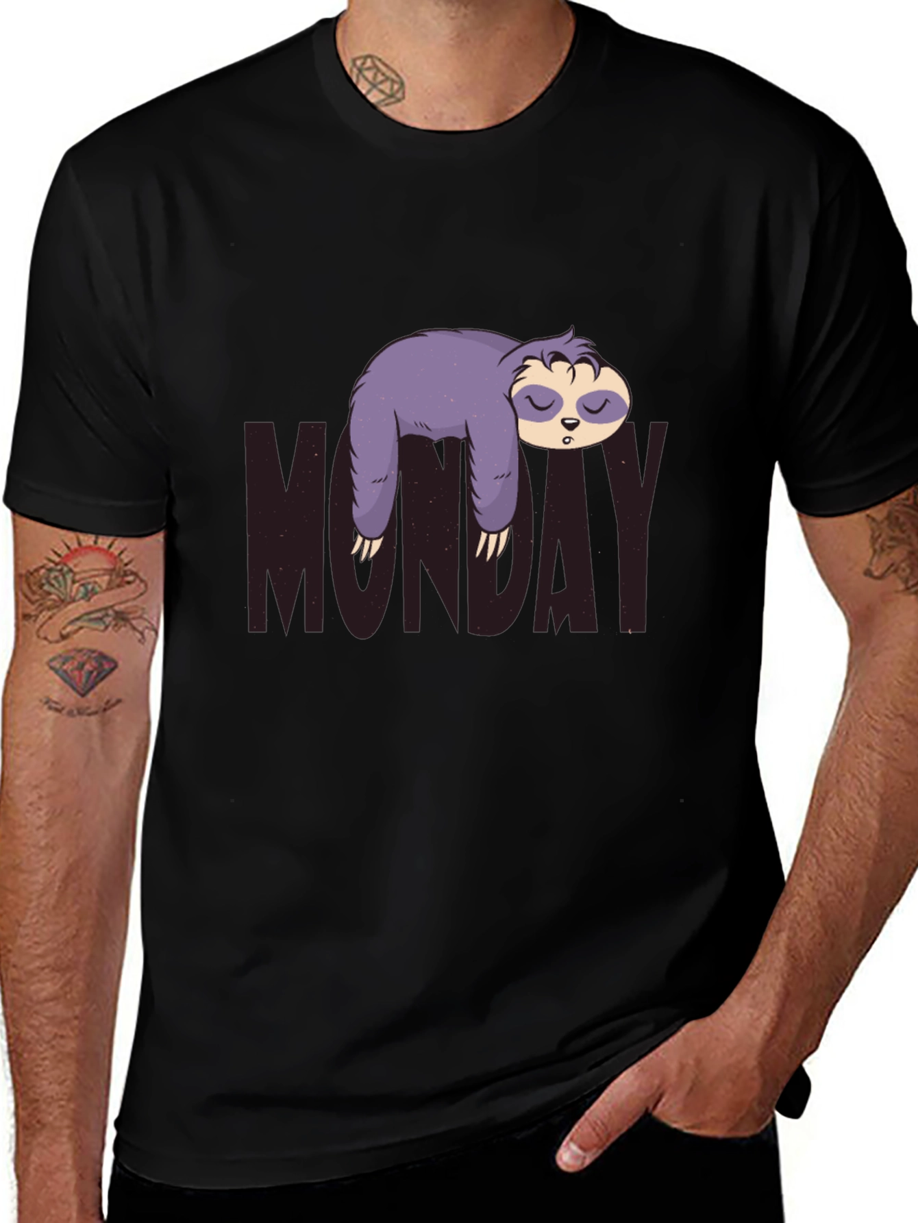 Monday Sloth Graphic Tee - Black Casual Shirt