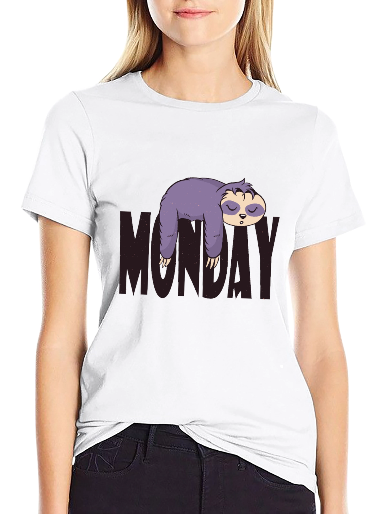 Monday Sloth Graphic Tee - Black Casual Shirt