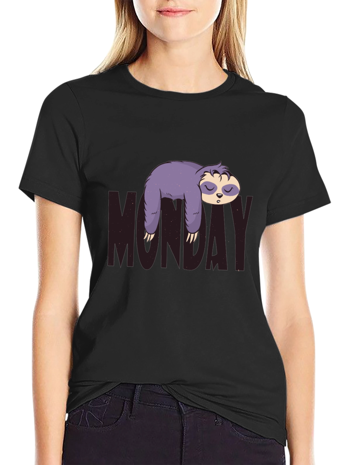 Monday Sloth Graphic Tee - Black Casual Shirt