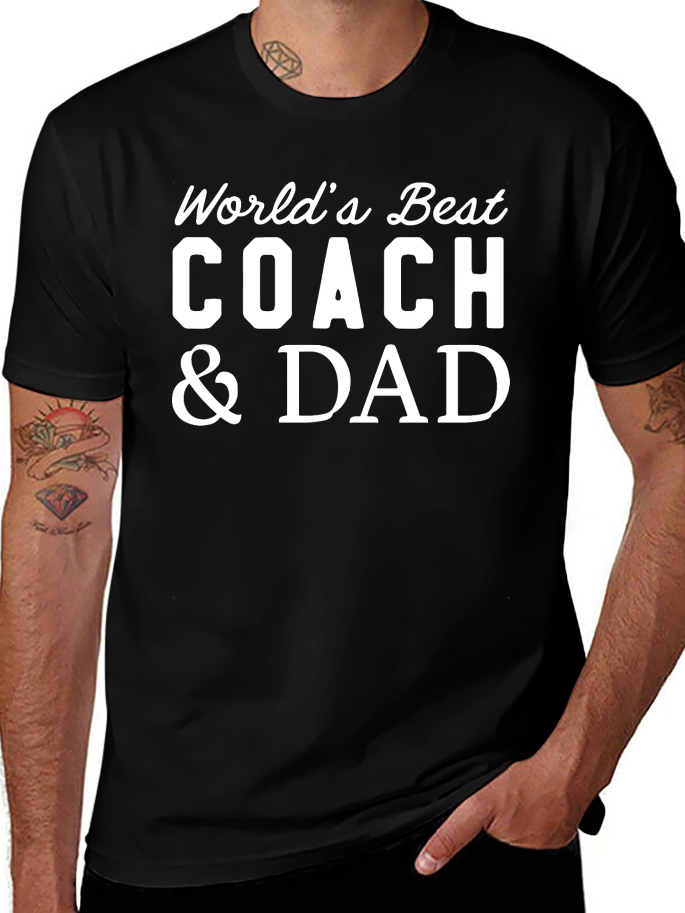 Worlds Best Coach & Dad T-Shirt - Fathers Day Gift